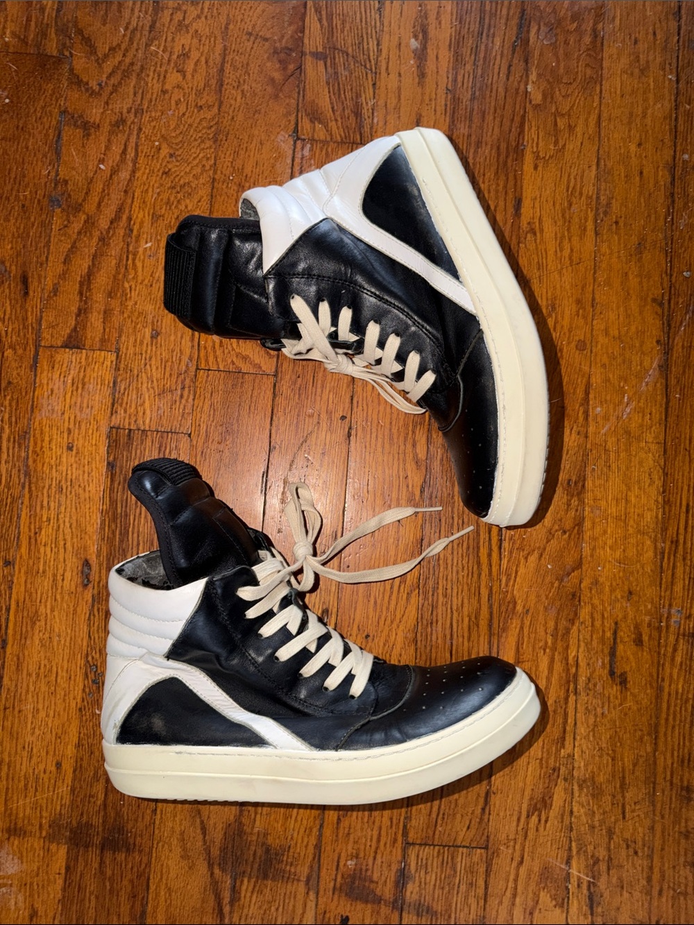 Rick Owens Geobasket Black and White High-Top Leather